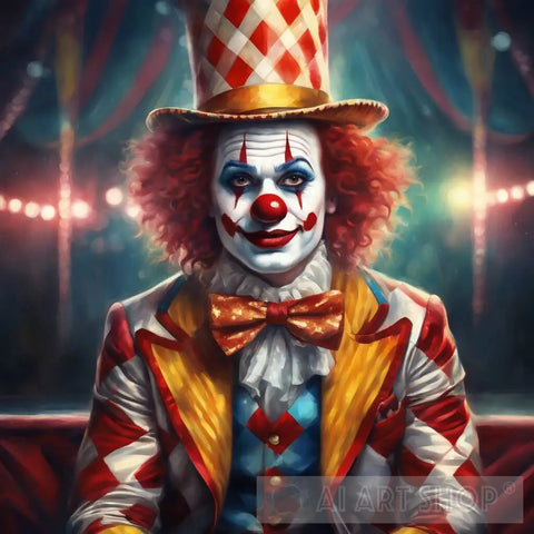 Clown With Orange Bow Tie Portrait Ai Art