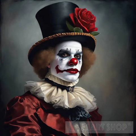 Clown With Red Rose Portrait Ai Art