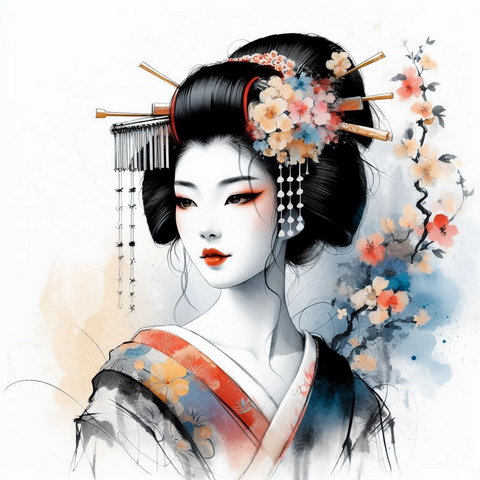 A watercolor painting of a wonderful Geisha.