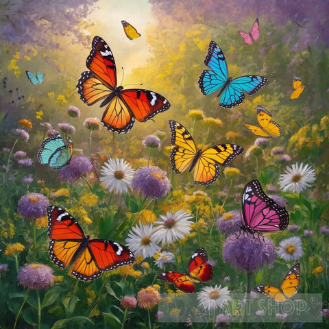Colorful Butterflies On A Flower Garden Ai Artwork