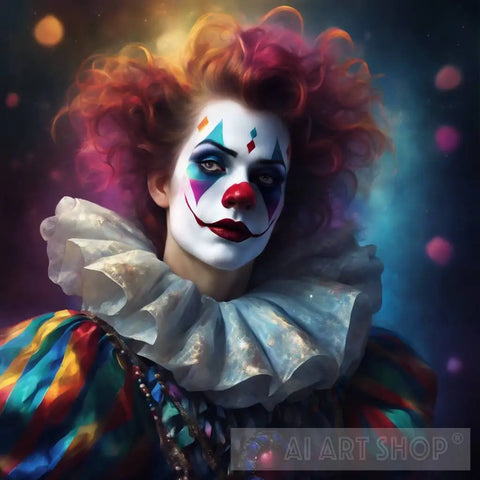 Colorful Clown With Ruffled Collar Portrait Ai Art