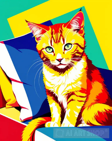 Colorful Couch Kitty Painting Animal Ai Art