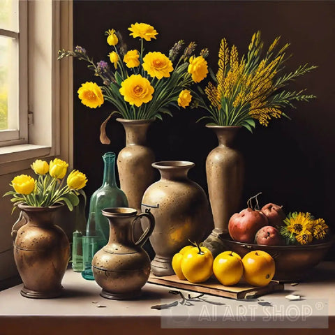 Colorful Flowers And Fruit Still Life Ai Art