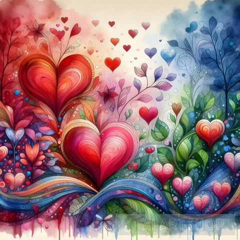 Colorful Hearts And Flowers Ai Painting