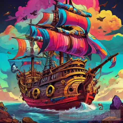 Colorful Pirate Ship Ai Artwork