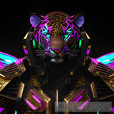 Colorful Realistic Neon Colored Tiger In Armour Animal Ai Art