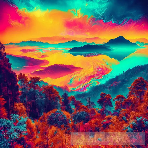 Colorful Sunset In The Woods Digital Art Ai Painting