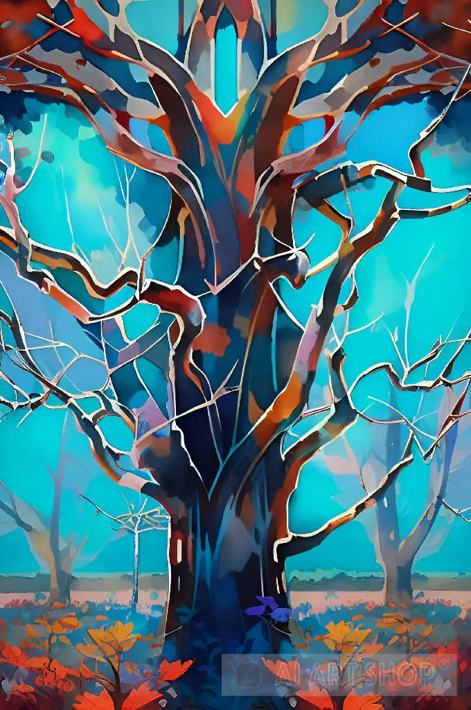 Colorful tree stump in abstract ai style painting