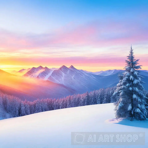 Colorful Winter Morning In The Mountains At Sunrise February Nature Ai Art