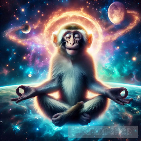 Cosmic Meditation Monkey Ai Artwork