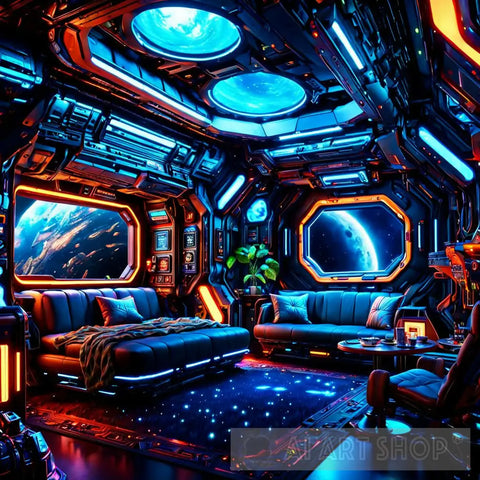 Cozy Living Quarters In Space Ai Artwork