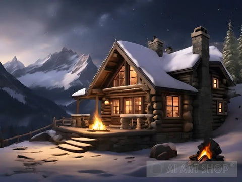 Cozy Winter Cabin Ai Artwork