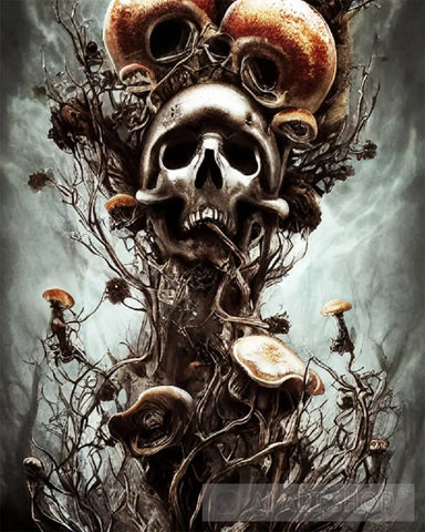 Creepy Mushrooms Infected Skeleton Ai Painting