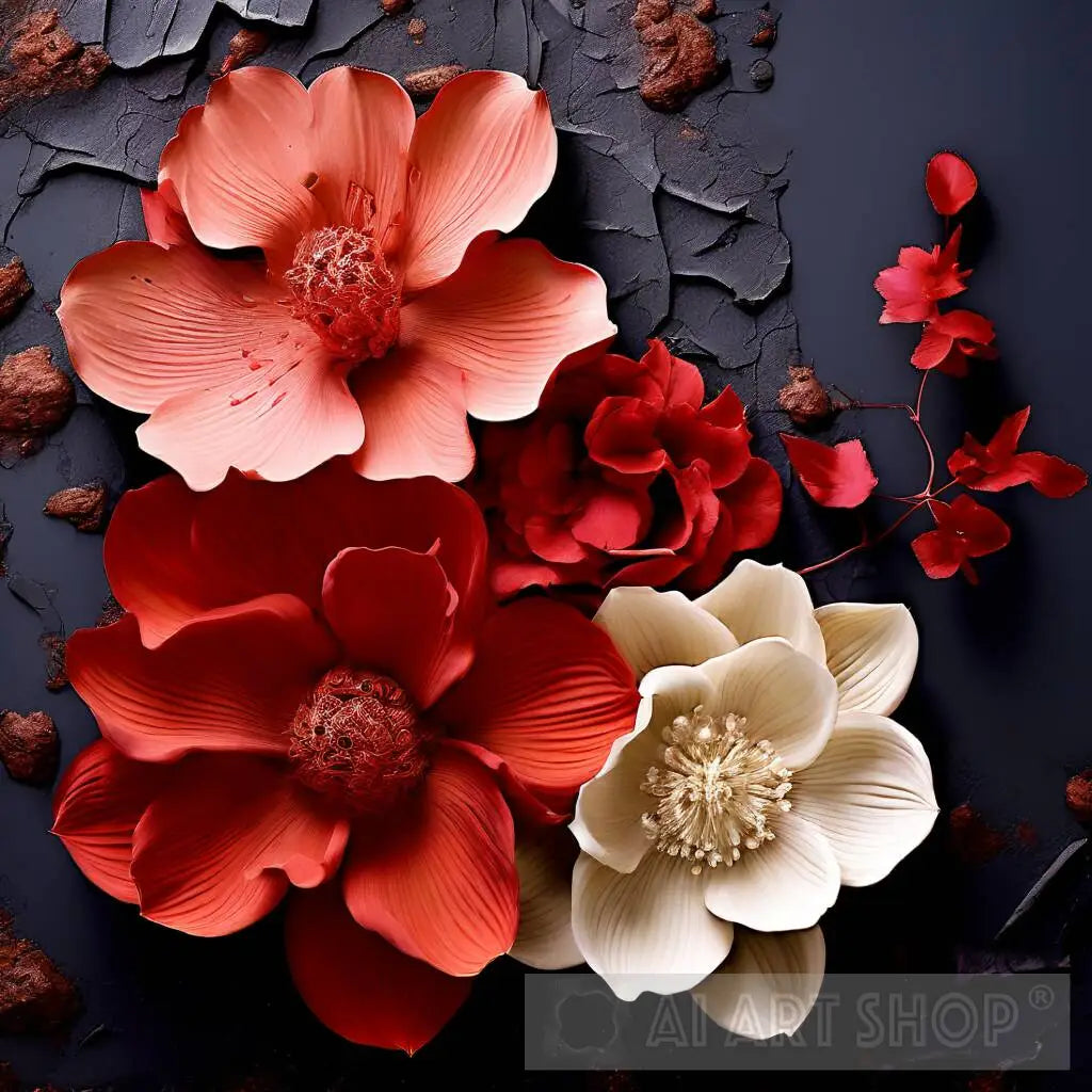 Crimson Bloom: Striking Red and White Flowers | AI Art Shop