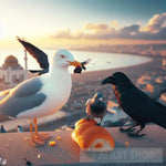 Crow Seagull And Pigeon Friends Sharing A Bun Ai Artwork