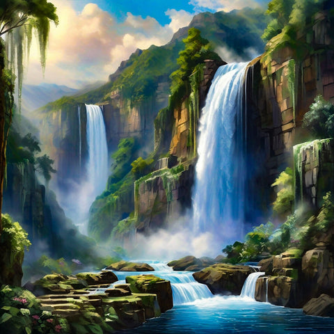 Majestic cascade, stunning landscape with waterfalls 