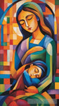 Cubist Embrace: Maternal Love Unveiled Ai Artwork