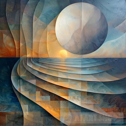 Cubist Lunar Beach - Abstract Illustration Surrealism Ai Art