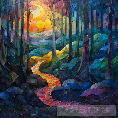 Cubist Mystical Forest - Abstract Art Surrealism Ai