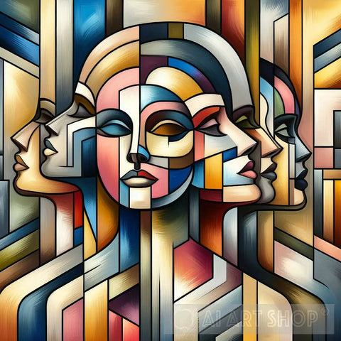 Cubist Symphony: Layers Of Feminine Identity Pop Ai Art