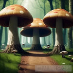 Cursed Forest Guarded By Giant Mushrooms Landscape Ai Art