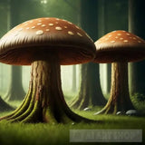 Cursed Forest Guarded By Giant Mushrooms Landscape Ai Art