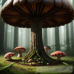 Cursed Forest Guarded By Giant Mushrooms Landscape Ai Art