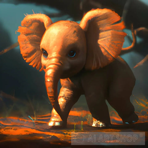 Cute Baby Elephant In African Savanna Animal Ai Art