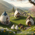 Cute Easter Egg Cottages Valley With A View Of Delightful Magical And Fairy Tale Atmospheres Modern