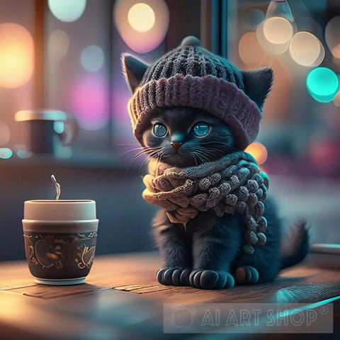 Cute Kitty In A Hat Animal Ai Art