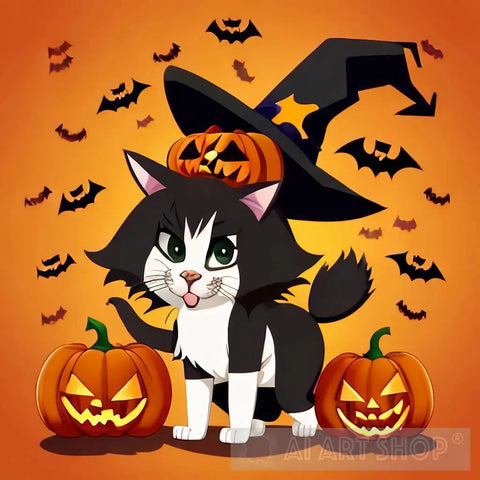 Cute Kitty With Halloween Creature Ai Artwork