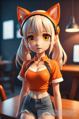 Cute Orange Anime Gamer Girl Ai Artwork