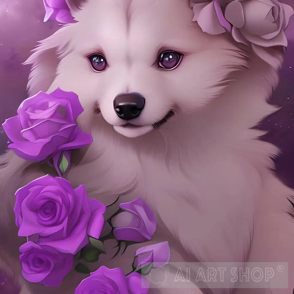 Cute puppy with roses