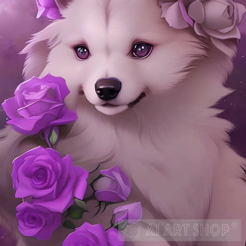 Cute Puppy With Roses Animal Ai Art