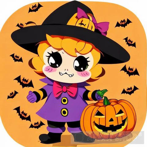 Cute Tiny Witch Girl Halloween Ai Artwork