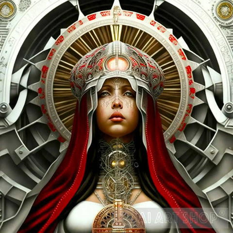 Cyber Chicana Virgin Mary Machine Learning Generated Ai Image Of A Modern With Mechanical Mexica