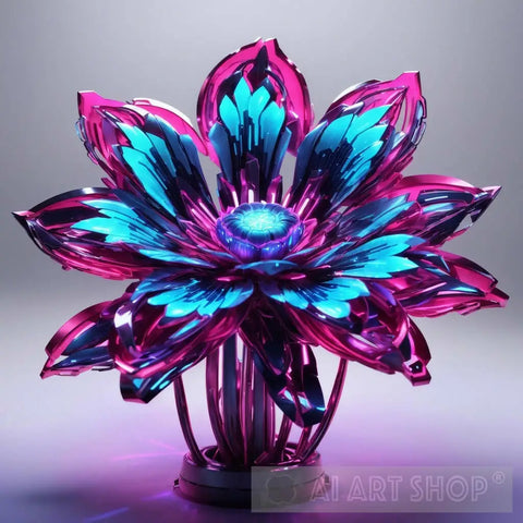 Cyber Flower - Neon Colours Digital Garden 3D Render Futuristic Botanical Art Vi Nature Ai