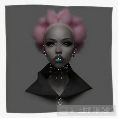 Cyberpunk Afro-Centric Woman W/ Pink Hair Portrait Ai Art