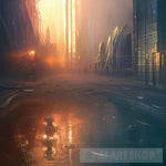 Cyberpunk City Road Water Reflection Architecture Ai Art