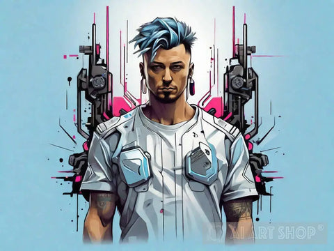 Cyberpunk Style Man - T-Shirt Design Modern Ai Art