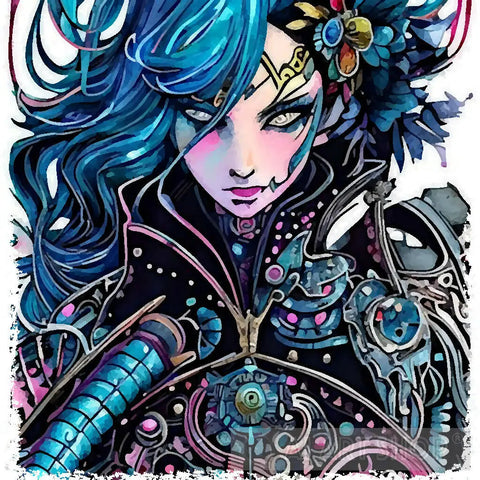Cyborg Female With Blue Hair Portrait Ai Art