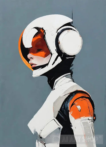 Cyborg In White. Portrait Ai Art