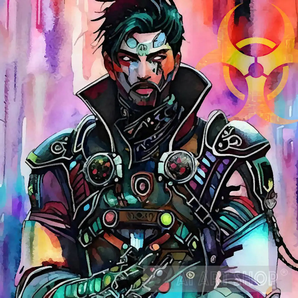 AI Art of a Cyborg Male With Biohazard Emblem