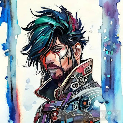 Cyborg Male With Turquoise Hair Portrait Ai Art