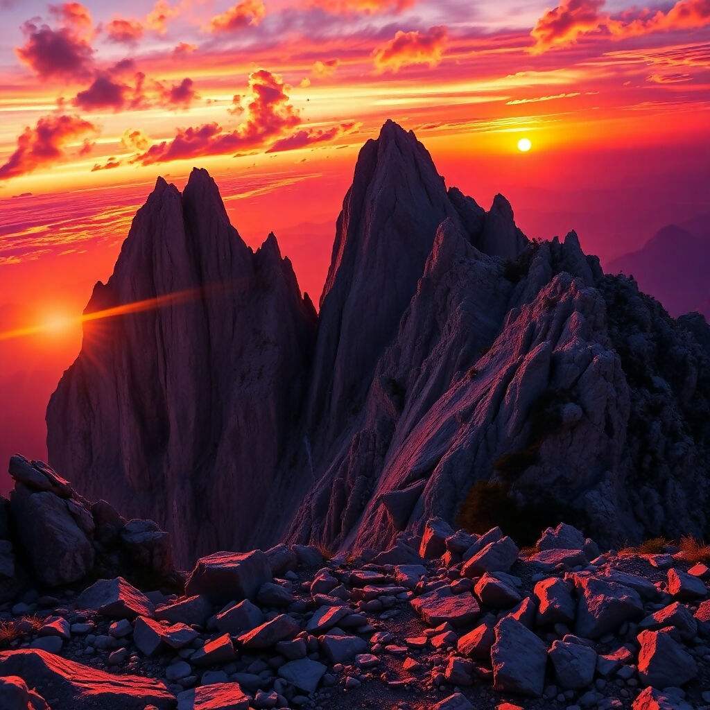Epic Mountain Sunrise with Fiery Sky