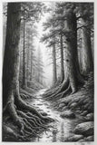 10 Mystic Forest Pathways: High-Res Monochrome Illustrations