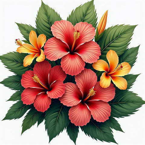 Tropical Hibiscus Flower Arrangement Art