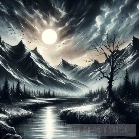 Dark Night In The Mountains Landscape Ai Art