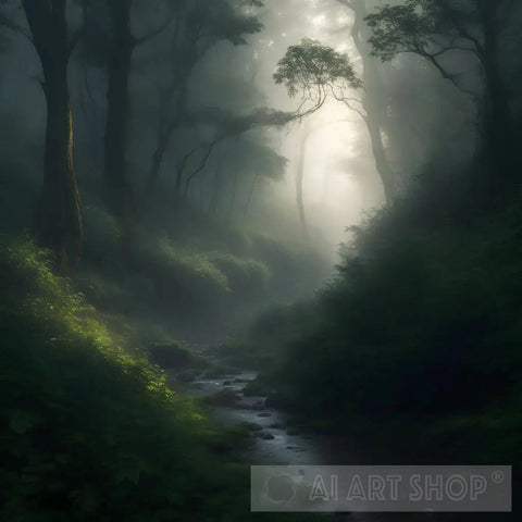 Dawn Breaks In The Forest Landscape Ai Art