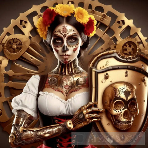 Day Of The Dead Shield Woman Ai Artwork